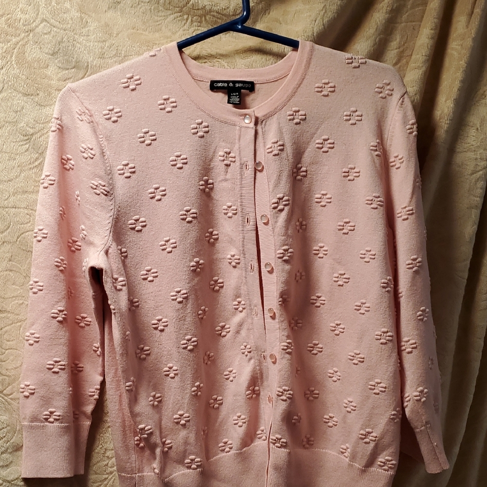 Cable & Gauge Blush Floral Knit Cardigan